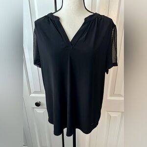 DESIGNED BY JONES NEW YORK!!! NWT BLACK V-NECK TOP WITH SHEER SHORT SLEEVES.